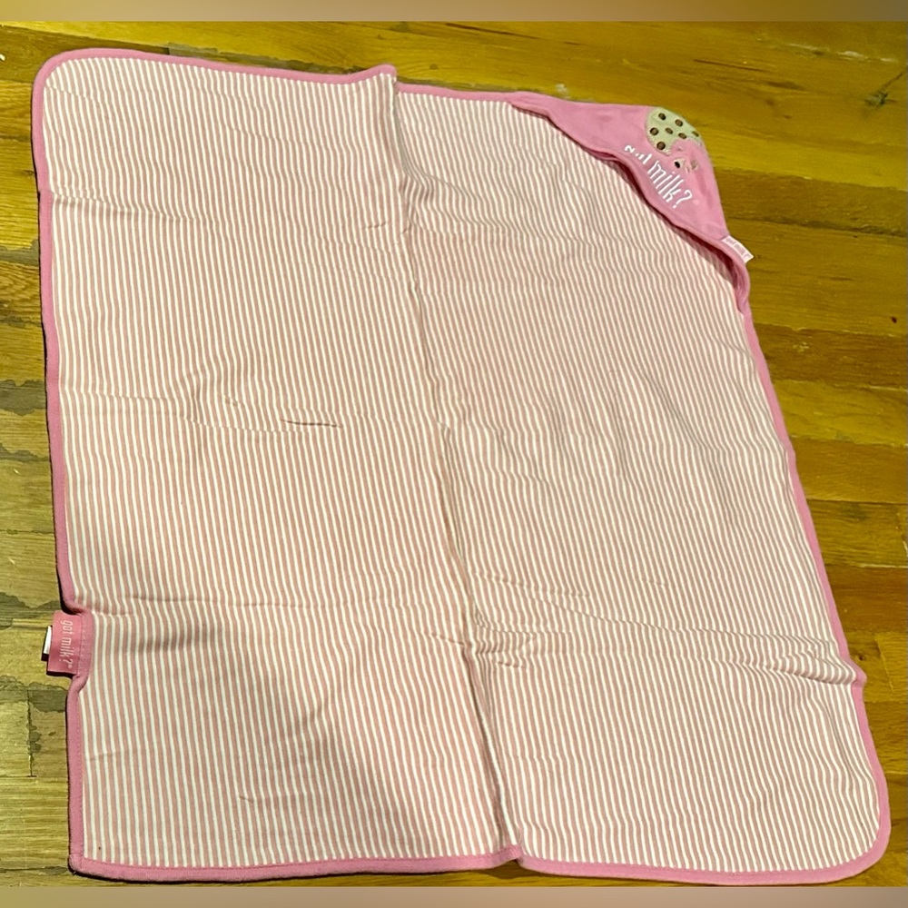 Got Milk? Baby Blanket w/ Pink & White Stripes & Chocolate Chip Cookie Corner